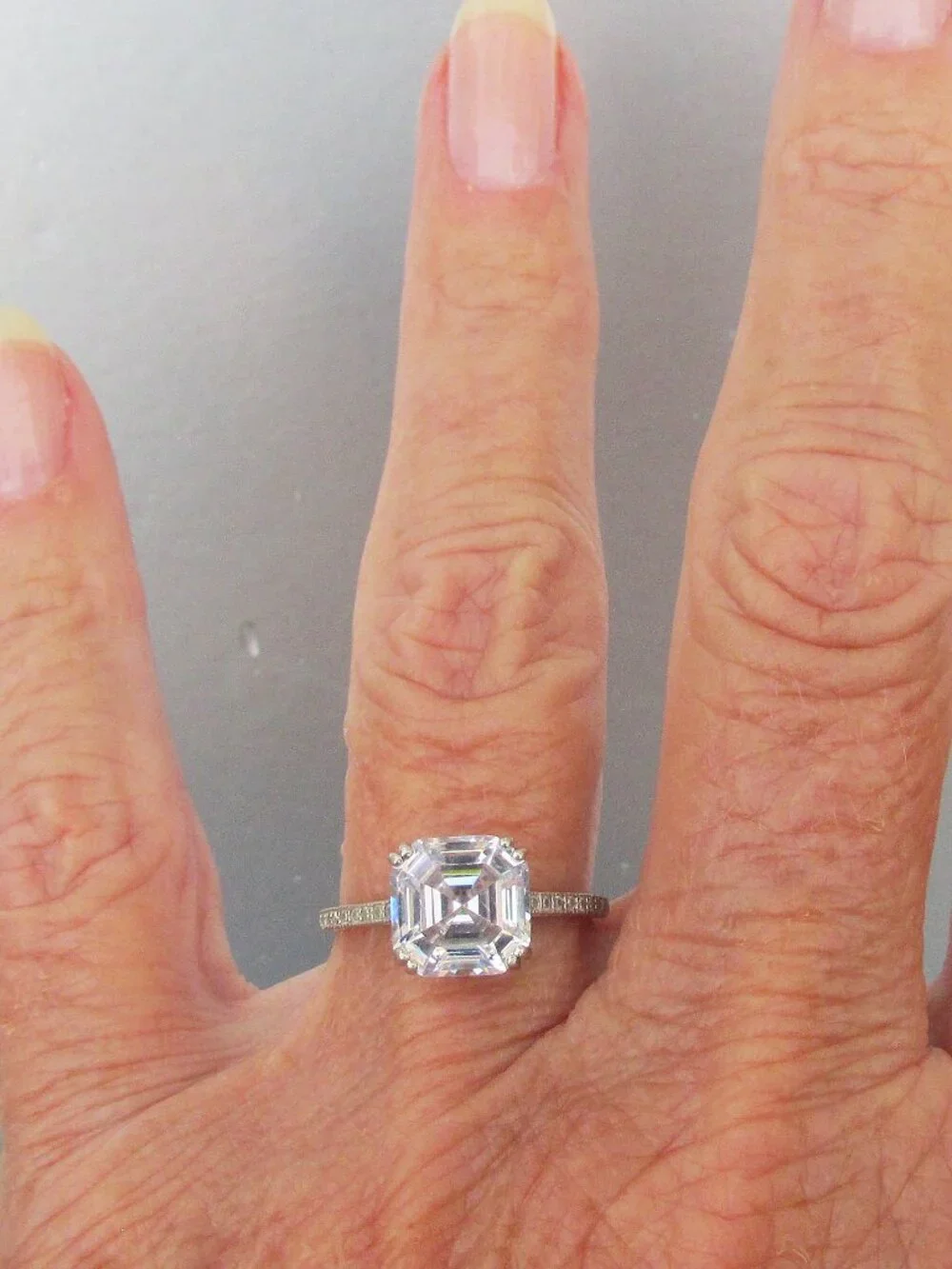 Vintage Sterling Silver 5 Ct Asscher Cut Cubic Zirconia Solitaire Ring, Sz 7 1/2